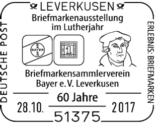 28.10.2017 BRD "500 Jahre Reformation - Luther" SoSt: Leverkusen Stempelnummer 22/344