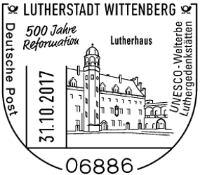 UNESCO-Welterbe Luthergedenkst&auml;tten, 31.10.2017 Lutherstadt Wittenberg Stempelnummer 20/325, 31.10.2017 Lutherstadt Wittenberg Stempelnummer 20/325, "500 Jahre Reformation" Wittenberg - Lutherhaus, Luther Briefmarken, Martin Luther,